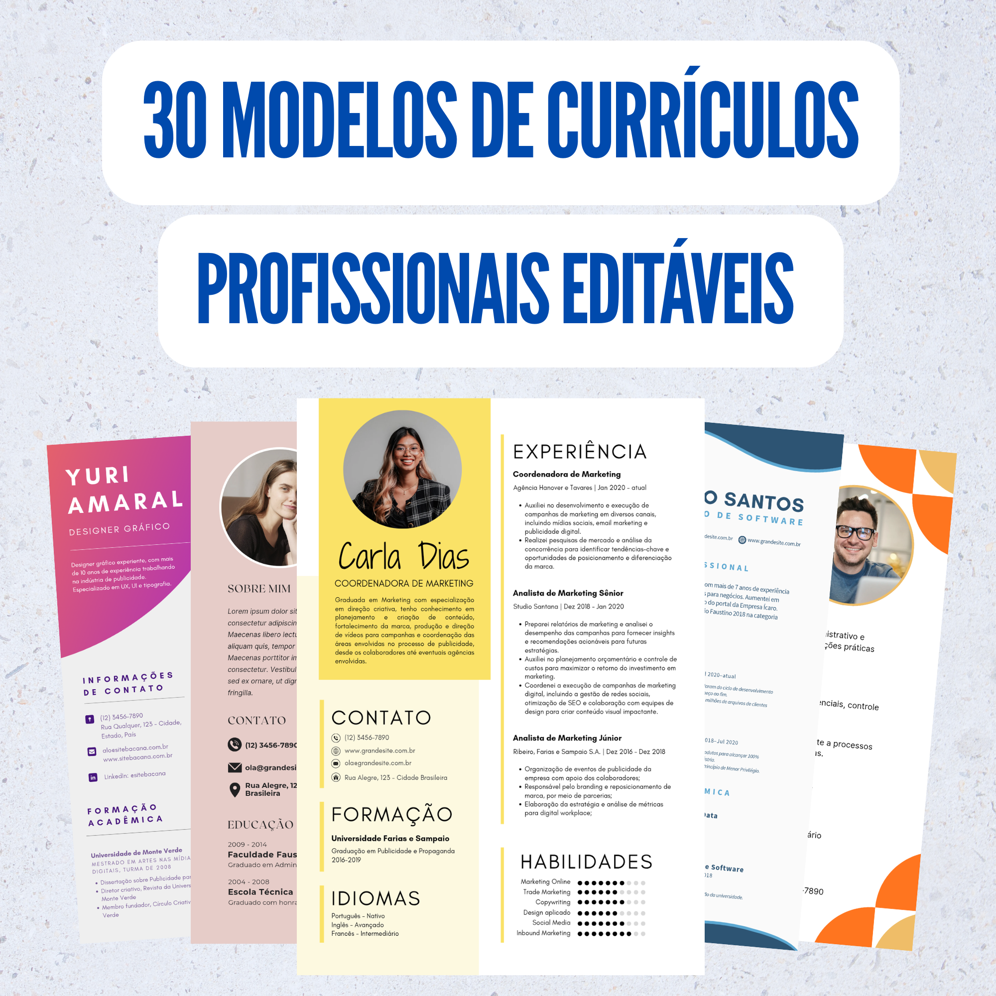 Pacote premium com modelos profissionais de currículo